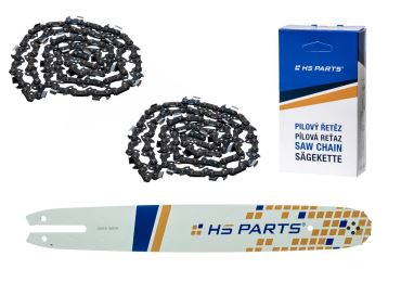 HS PARTS vodící lišta 16" (40 cm) 3/8" .050" (1,3 mm) + 2 x pilový řetěz 55 článků hranatý zub pro Stihl 009 020 021 MS170 MS180 MS191 MS200 MS210 MS250 MS211 MS251